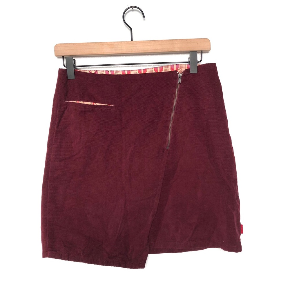 Betabrand Asymmetrical Cranberry Corduroy Skirt - Picture 2 of 8